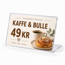 Menyhållare i akryl som prisskylt med erbjudande