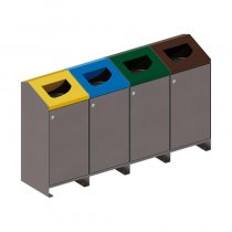 Berlin källsortering utomhus med 4 sopsorteringskärl i mörkgrå kulör