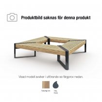 Fyrkantig Momentum utebänk 1800×1800 mm i naturlig furu och mörkgrå stålram RAL 7024.