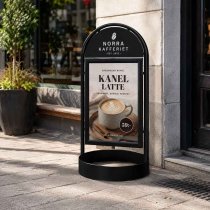 Gatupratare City med logotyp och affisch med kaffereklam