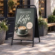 Gatuställ Easy 70x100 utanför café med kaffeaffisch