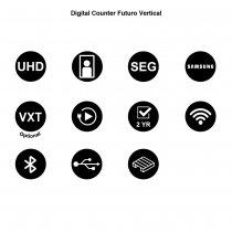 Ikoner för funktioner på Futuro digitala skärmar