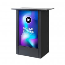 Närbild på SEG-panel på Futuro mässdisk med 32 stående digital skärm