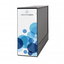 Futuro mässdisk med tryckt sidografik i blå cirklar – Creative Media design