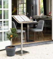 Rostfritt menyställ med teakskiva