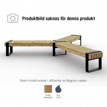 Platsbild för tregrenad Momentum parkbänk i linoljebehandlad furu och mörkgrå stålram RAL 7024.