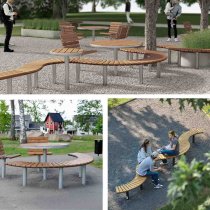 Utemiljö med bänkar och parksoffor