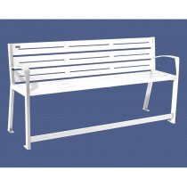 Silaos tillgänglig parkbänk i stål med fotstöd i vit RAL 9010