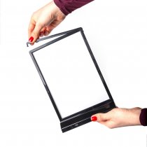 Svart uppladdningsbart menyställ stående A5 med belysning och inbyggt batteri