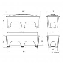 Teknisk måttbeskrivning av förvaringslåda utomhus 1000 liter