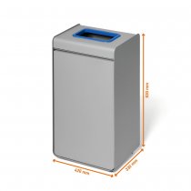 Teknisk ritning med mått på återvinningskärl 55 liter för papperssortering