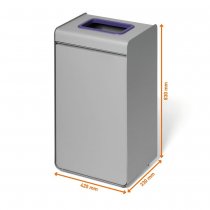 Teknisk ritning med mått på återvinningskärl DURASORT® 55 liter för plastförpackningar