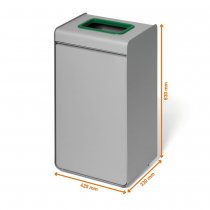 Teknisk ritning av återvinningskärl 55 liter för glas med yttermått