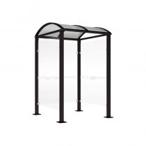 Svart väderskydd för betalterminaler 1560×1560 mm i RAL 9005, med säkerhetsglas och stabil stålstomme