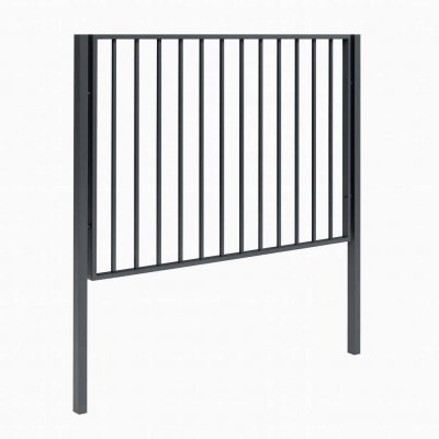 Bassektion Global staket H1200 i mörkgrå RAL 7024 – elegant stålstaket med lodräta rör.