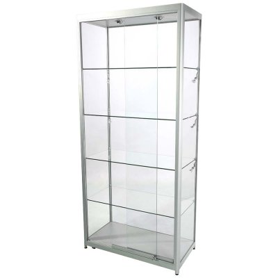 Glasmonter Showcase Tower Duo Silver i sidovy med glas från flera vinklar