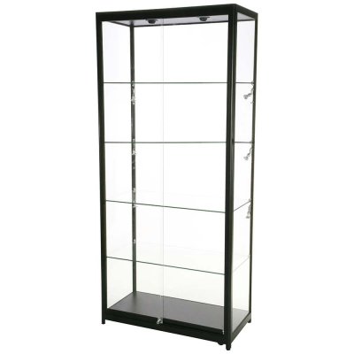 Glasmonter Showcase Tower Duo svart i sidovy med glas från flera vinklar
