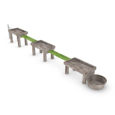 naturlek med vattenkar och rännor