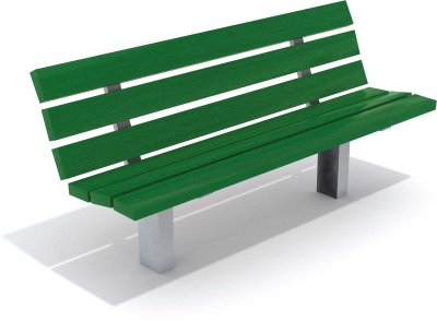 Gröna parkbänkar i furu och galvat stål