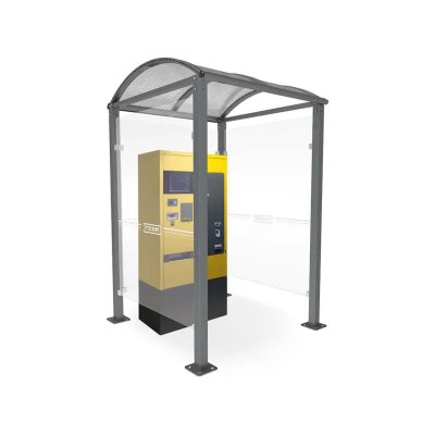 Väderskydd för betalterminaler 1560×1560 mm i mörkgrå GPRO, med säkerhetsglas och kupoltak för P-automater
