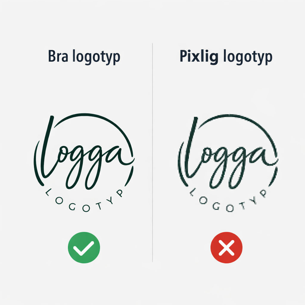 Jämförelse mellan högupplöst och pixlig logotyp